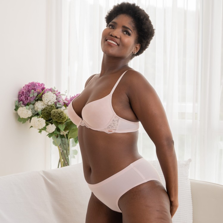 Biustonosz push up gładki pudrowo różowy