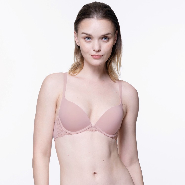 Biustonosz push up gładki pudrowo różowy