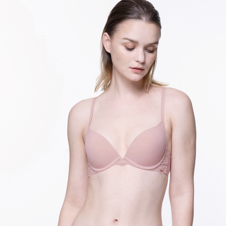 Biustonosz push up gładki pudrowo różowy