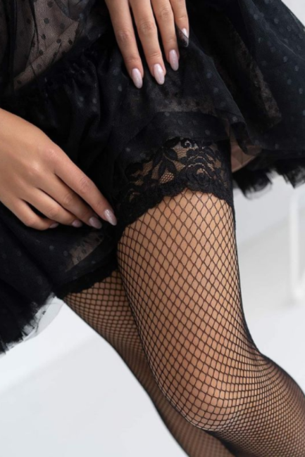 Pończochy samonośne kabaretki czarne z koronką Marie