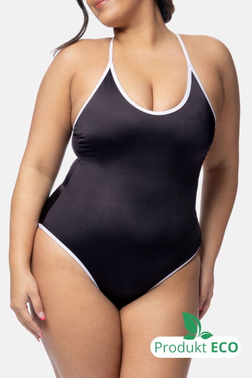 Jednoczęściowy strój kąpielowy z ozdobnym wiązaniem na plecach czarny