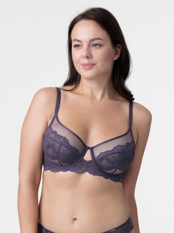 Miękki biustonosz na fiszbinie w kolorze ciemnego fioletu na większe biusty