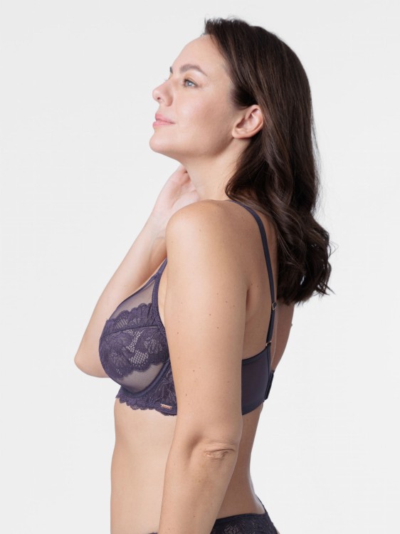 Miękki biustonosz na fiszbinie w kolorze ciemnego fioletu na większe biusty