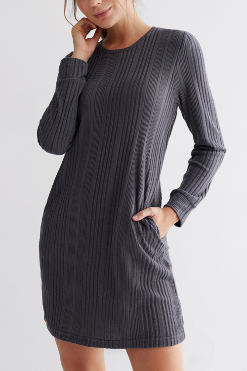 Krótka sukienka koszula damska z dzianiny w kolorze grafitowym