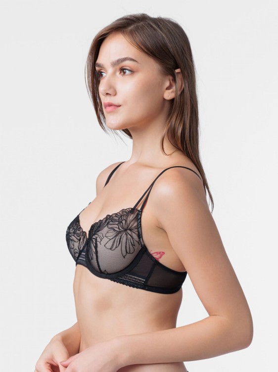 Biustonosz na fiszbinie z kwiatowym haftem