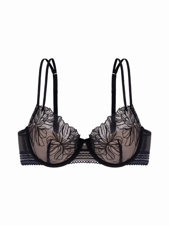 Biustonosz na fiszbinie z kwiatowym haftem