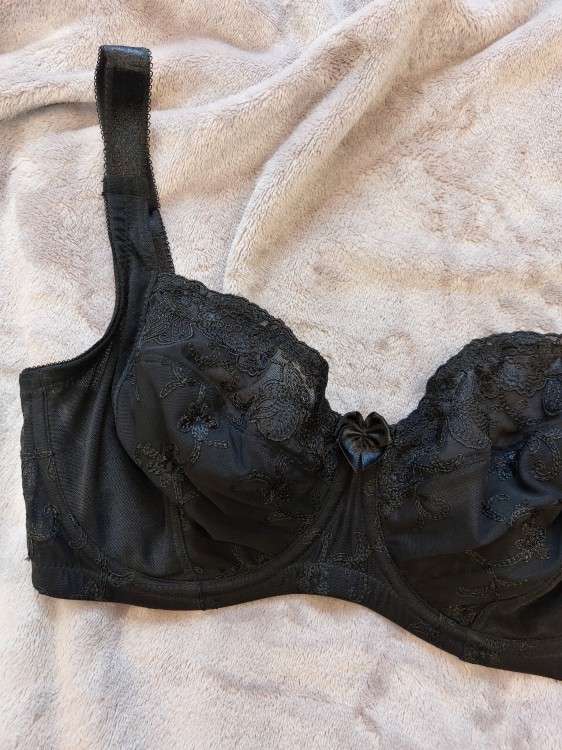 TESS Miękki biustonosz na fiszbinie z haftowanego tiulu czarny