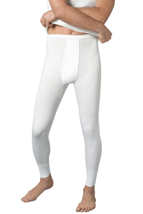 Białe kalesony męskie ze ściągaczem długie bawełniane