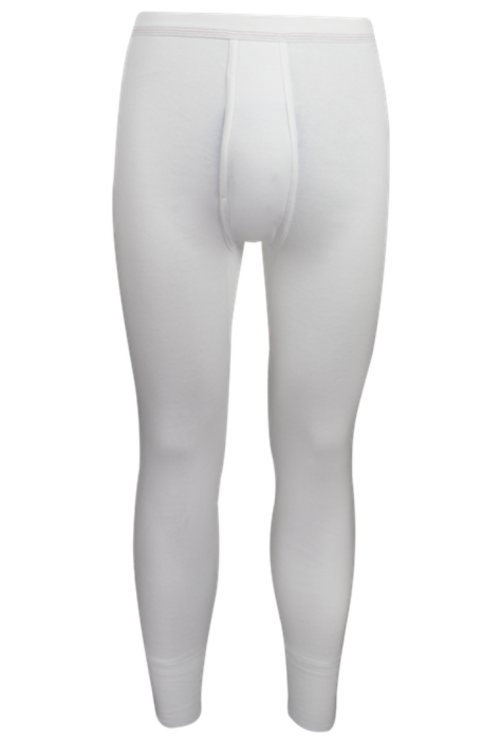 Białe kalesony męskie ze ściągaczem długie bawełniane