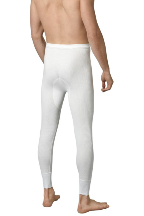 Białe kalesony męskie ze ściągaczem długie bawełniane