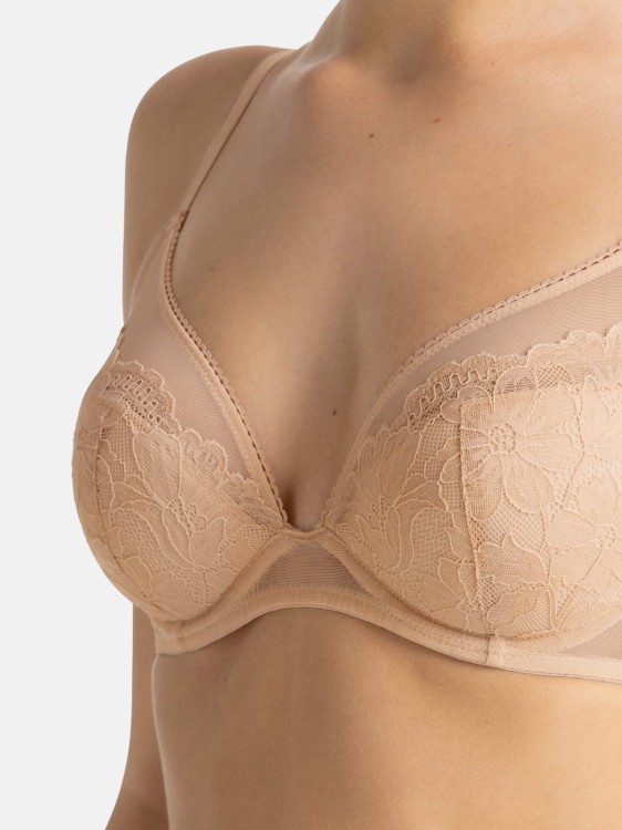 Biustonosz na fiszbinie lekko usztywniany z koronką beżowy