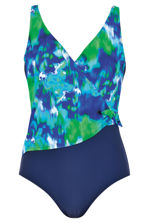 Modelujący kostium kąpielowy jednoczęściowy z kopertowym wiązaniem z przodu