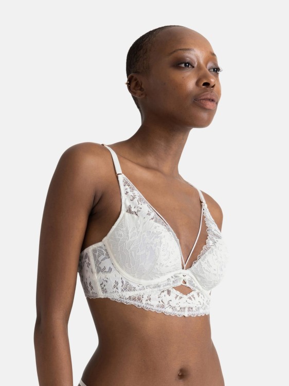 KIN Biustonosz braletka na fiszbinie lekko usztywniany z koronką kremowy