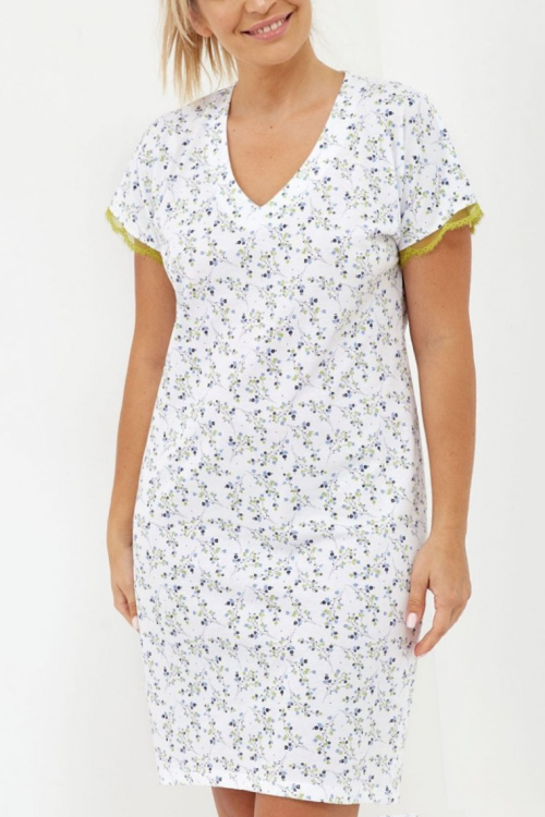 Bawełniana koszula nocna z krótkim rękawem i koronką