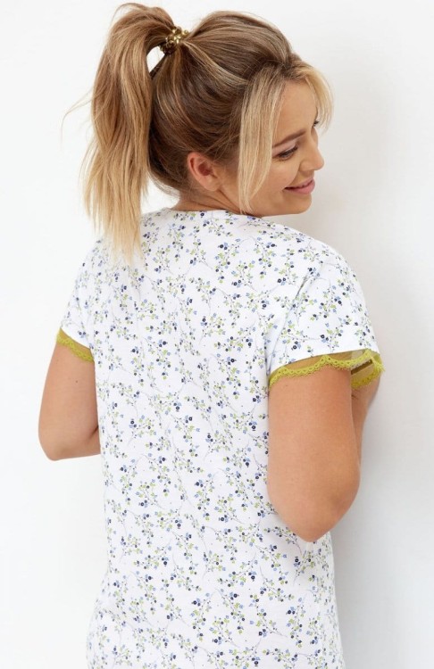 Bawełniana koszula nocna z krótkim rękawem i koronką