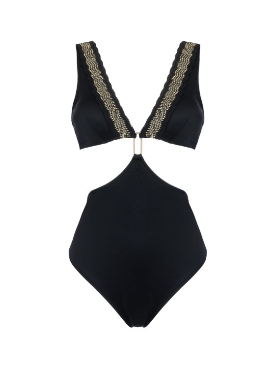 Strój kąpielowy monokini czarny ze złotą aplikacją