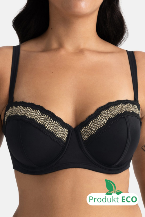 Biustonosz kąpielowy typu bardotka czarny ze złotą aplikacją