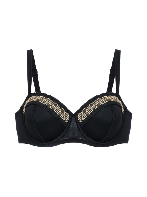 Biustonosz kąpielowy typu bardotka czarny ze złotą aplikacją