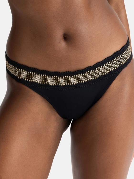 JACQ Figi kąpielowe brazyliany czarne ze złotą aplikacją