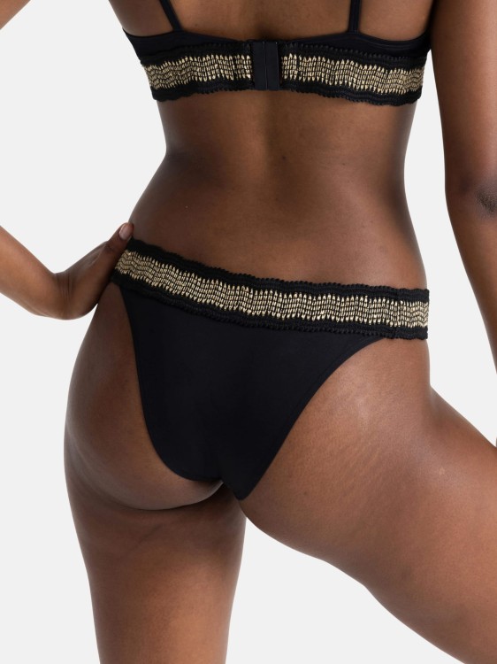 JACQ Figi kąpielowe brazyliany czarne ze złotą aplikacją