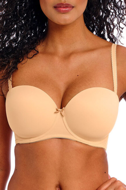 Biustonosz bardotka z odpinanymi ramiączkami i silikonem beżowa