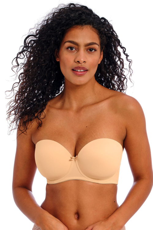 Biustonosz bardotka z odpinanymi ramiączkami i silikonem beżowa