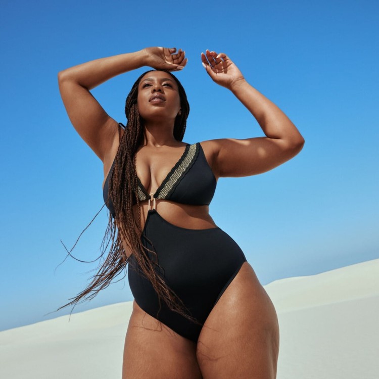 JACQ Strój kąpielowy monokini czarny ze złotą aplikacją