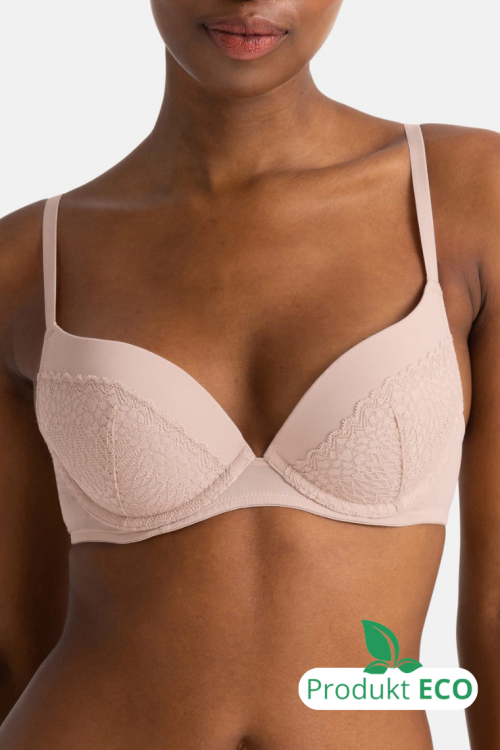 Beżowy biustonosz push up z koronką