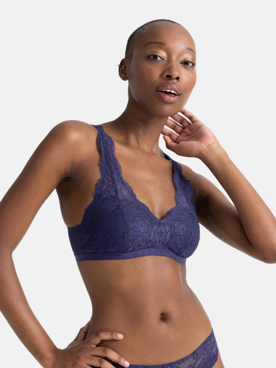 MAYA Biustonosz braletka bez fiszbin koronkowa granatowa