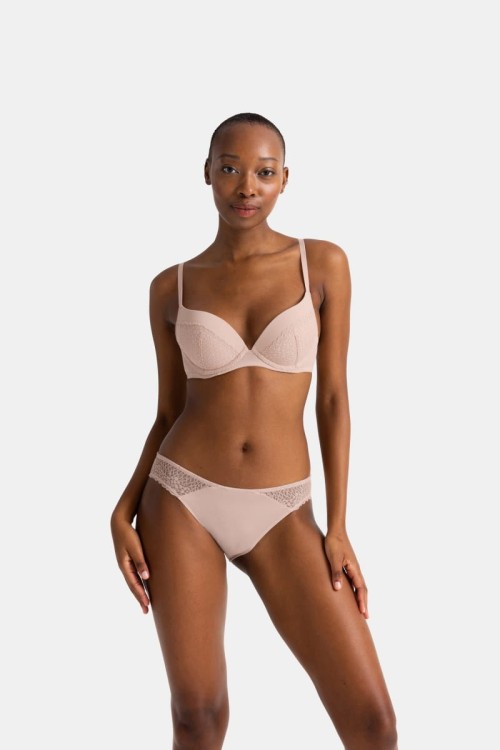 MORA Beżowy biustonosz push up z koronką