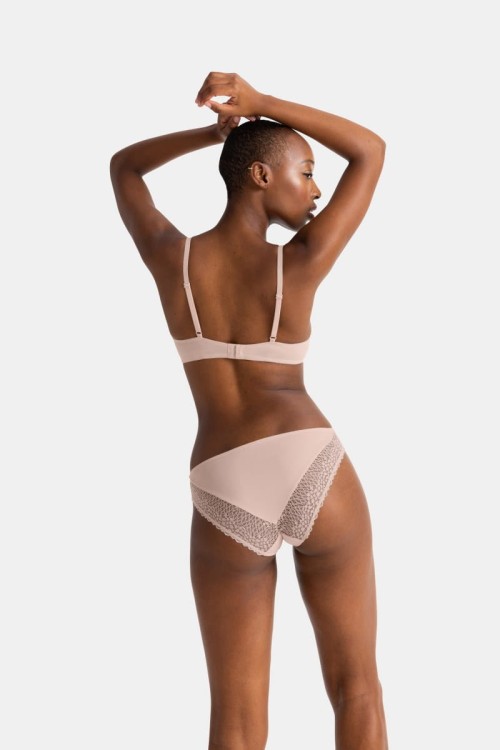 MORA Beżowy biustonosz push up z koronką