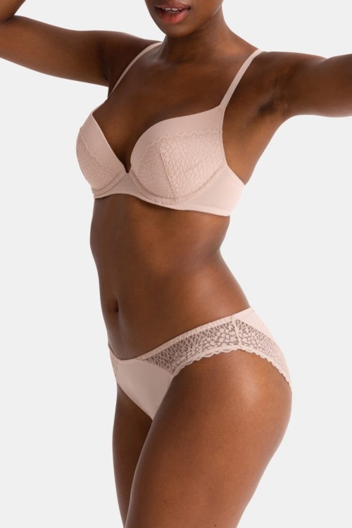 MORA Beżowy biustonosz push up z koronką