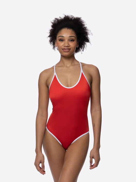 Jednoczęściowy strój kąpielowy z ozdobnym wiązaniem na plecach czerwony