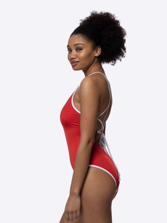 Jednoczęściowy strój kąpielowy z ozdobnym wiązaniem na plecach czerwony