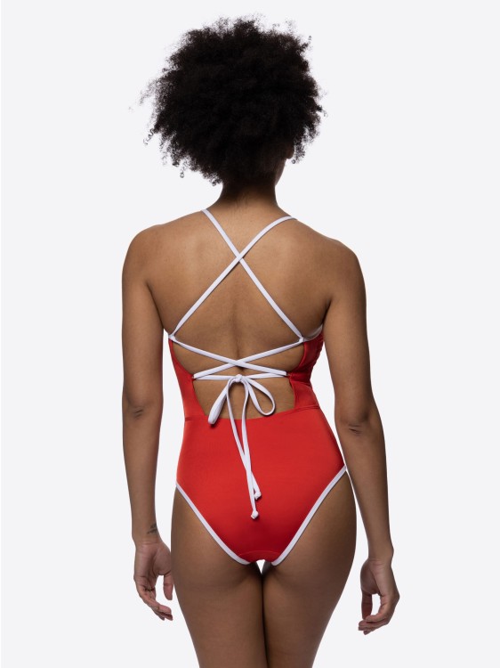 Jednoczęściowy strój kąpielowy z ozdobnym wiązaniem na plecach czerwony