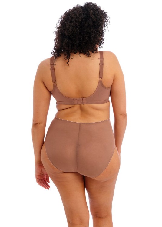 Miękki beżowy biustonosz na fiszbinie typu plunge ozdobiony delikatnym haftem