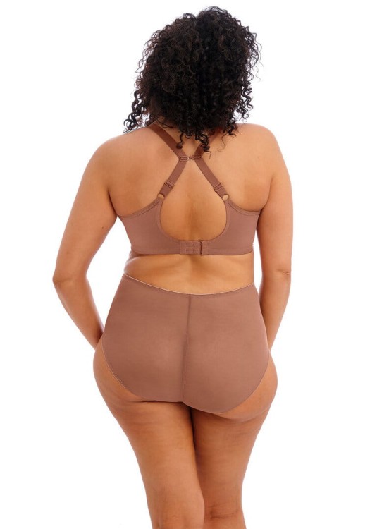 Miękki beżowy biustonosz na fiszbinie typu plunge ozdobiony delikatnym haftem