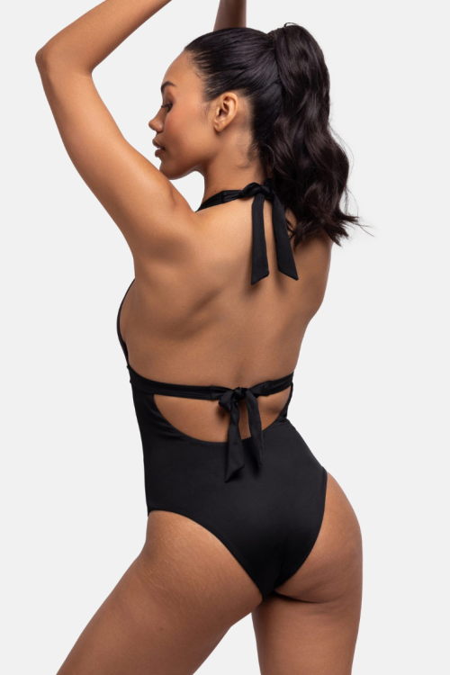 Jednoczęściowy strój kąpielowy z wiązaniem na plecach czarny