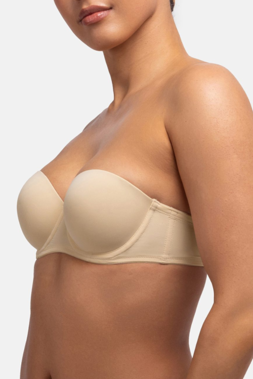 Biustonosz bardotka z odpinanymi ramiączkami i silikonem beżowy