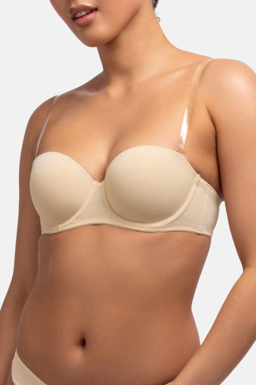 Biustonosz bardotka z odpinanymi ramiączkami i silikonem beżowy