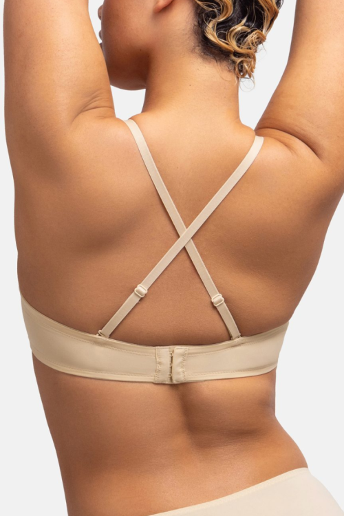 Biustonosz bardotka z odpinanymi ramiączkami i silikonem beżowy
