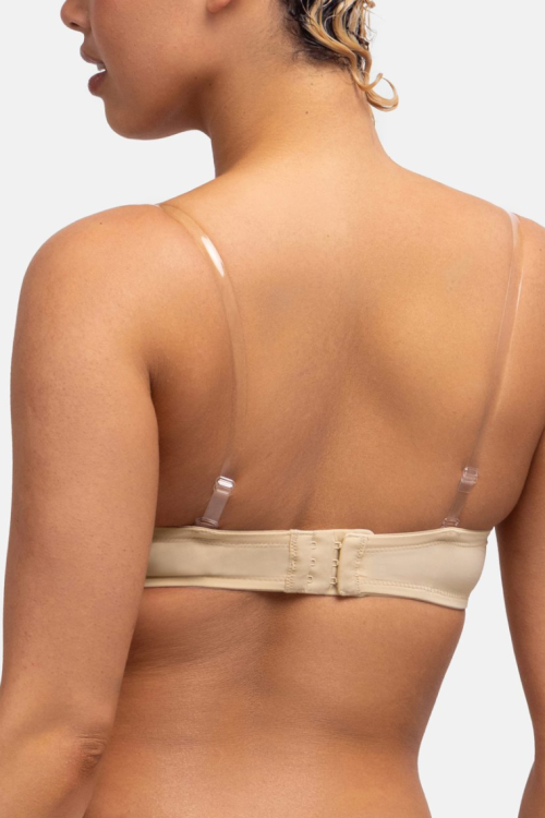Biustonosz bardotka z odpinanymi ramiączkami i silikonem beżowy