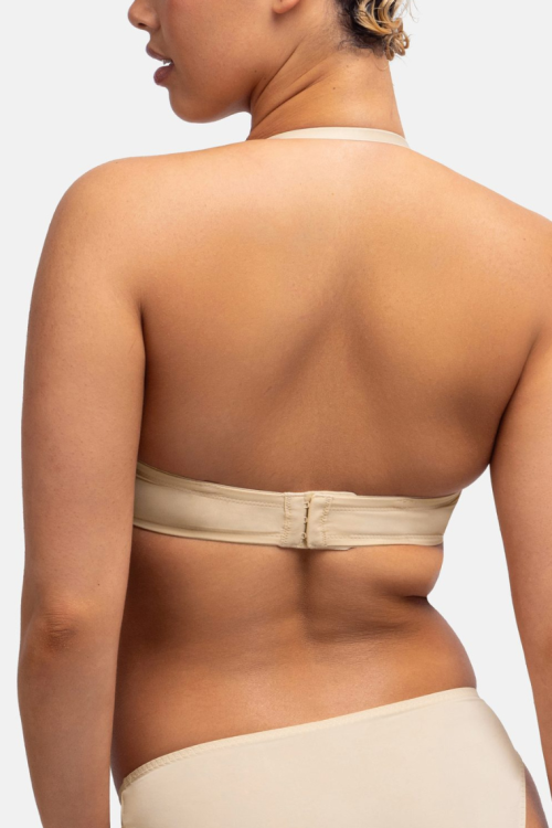 Biustonosz bardotka z odpinanymi ramiączkami i silikonem beżowy