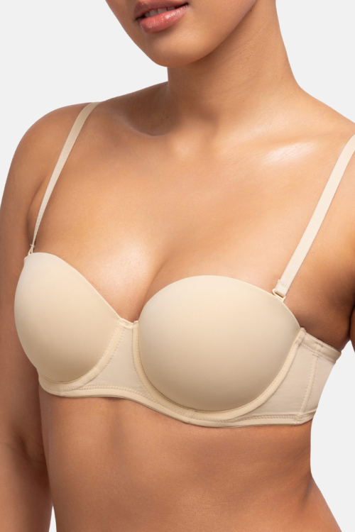 Biustonosz bardotka z odpinanymi ramiączkami i silikonem beżowy