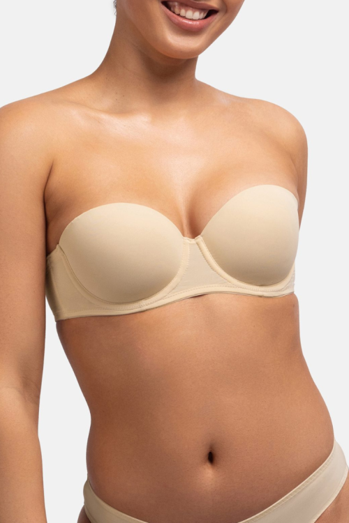 Biustonosz bardotka z odpinanymi ramiączkami i silikonem beżowy