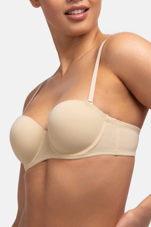 Biustonosz bardotka z odpinanymi ramiączkami i silikonem beżowy