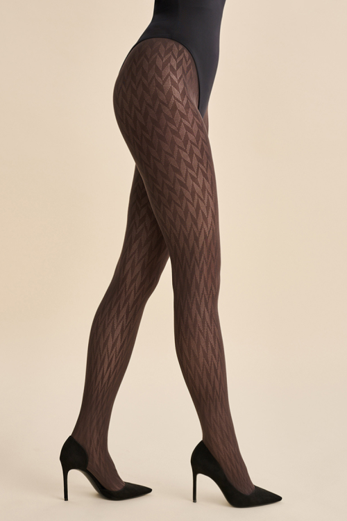 Rajstopy wzorzyste w kolorze kawy Reyna