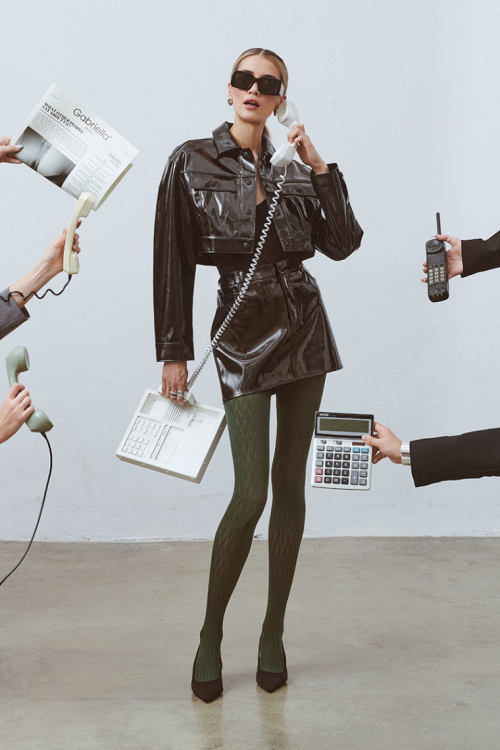 Rajstopy wzorzyste w kolorze butelkowej zieleni Reyna