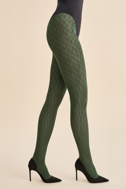 Rajstopy wzorzyste w kolorze butelkowej zieleni Reyna