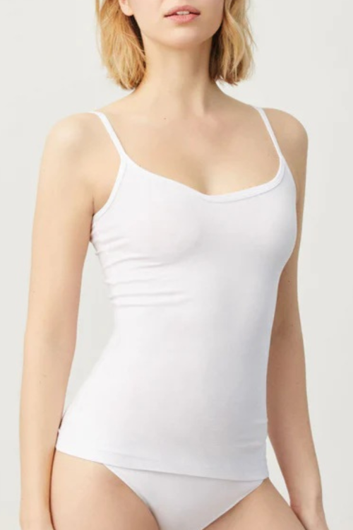 Podkoszulek bawełniany na wąskim ramiączku biały